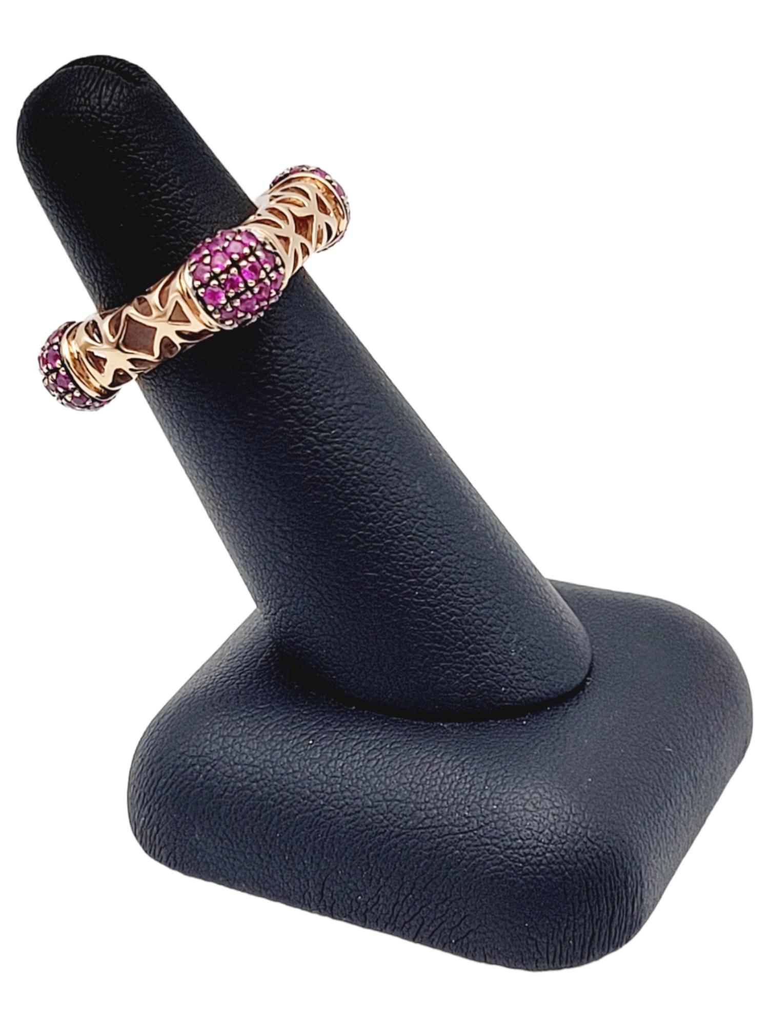 Contemporary Ruby Filigree Square Statement Band Ring in 14 Karat Rose Gold For Sale 6