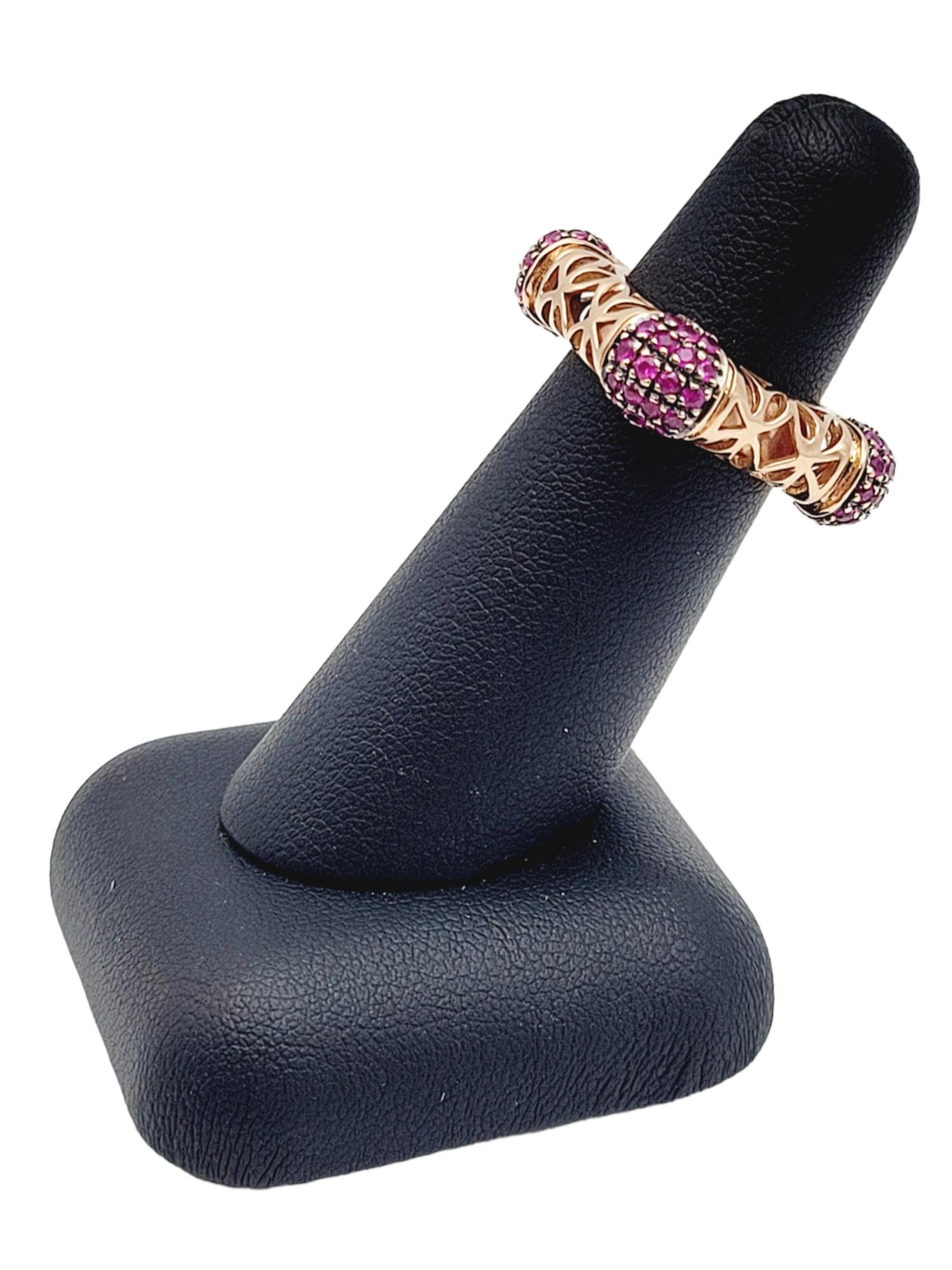 Contemporary Ruby Filigree Square Statement Band Ring in 14 Karat Rose Gold For Sale 7