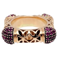 Contemporary Ruby Filigree Square Statement Band Ring in 14 Karat Rose Gold
