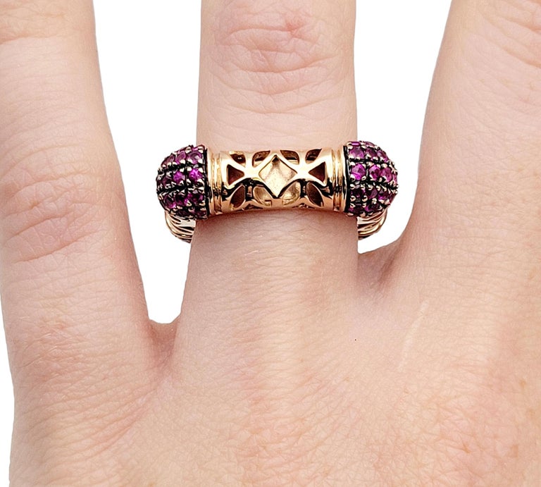 Contemporary Ruby Filigree Square Statement Band Ring in 14 Karat Rose