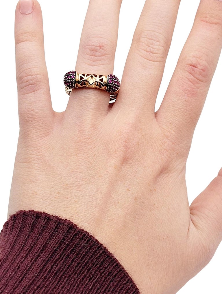 Contemporary Ruby Filigree Square Statement Band Ring in 14 Karat Rose