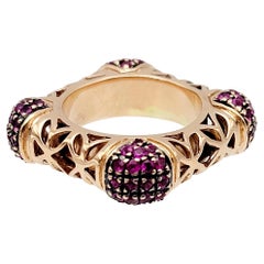 Contemporary Ruby Filigree Square Statement Band Ring in 14 Karat Rose Gold
