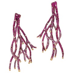 Rosior one-off Ruby, Sapphire and Diamond "Coral" Earrings set in Yellow Gold