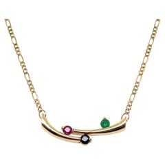 Contemporary Ruby Sapphire and Emerald 14k Yellow Gold Figaro Chain Necklace