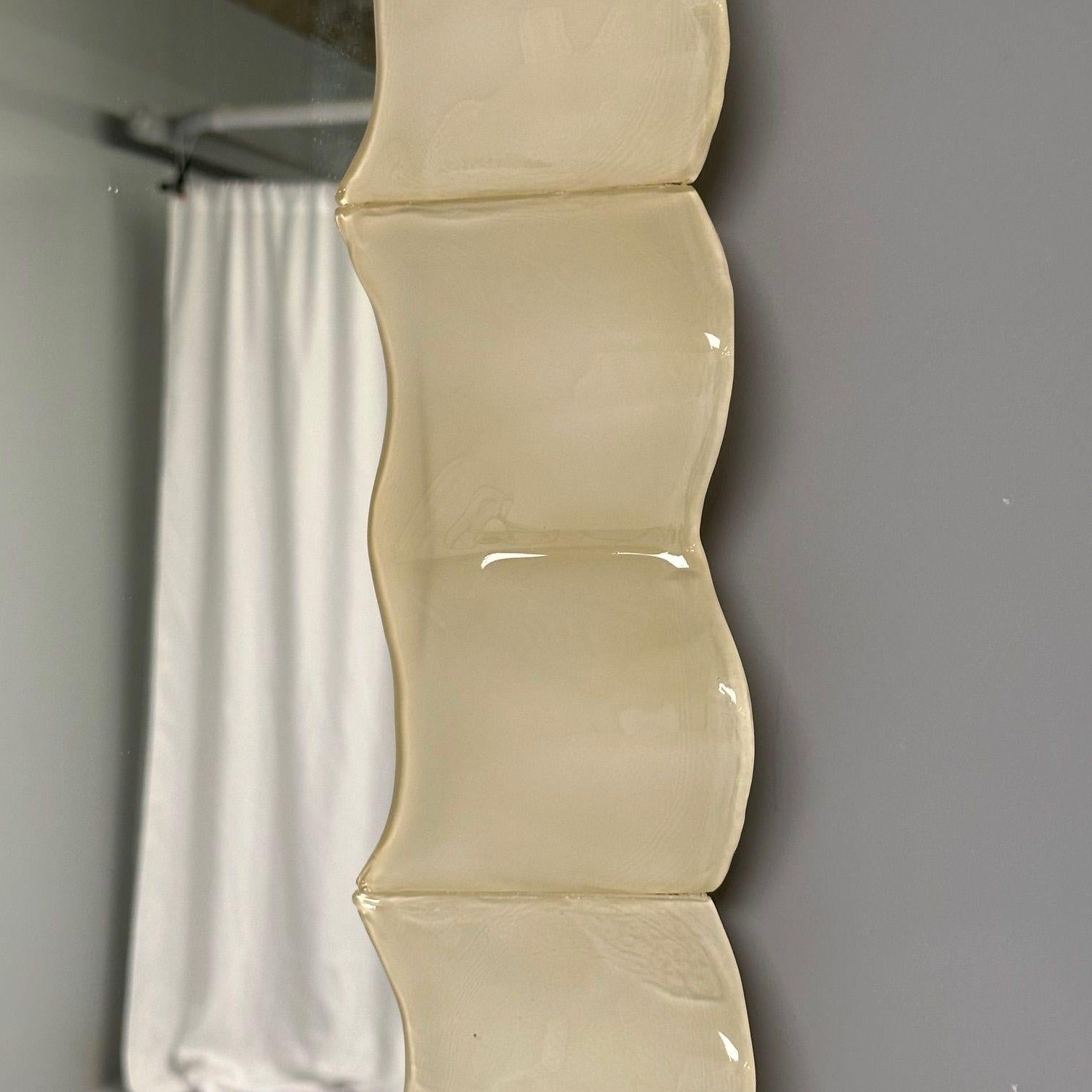 Contemporary, Ruffle Wall Mirrors, White Murano Glass, Brass, Italy, 2023 For Sale 5