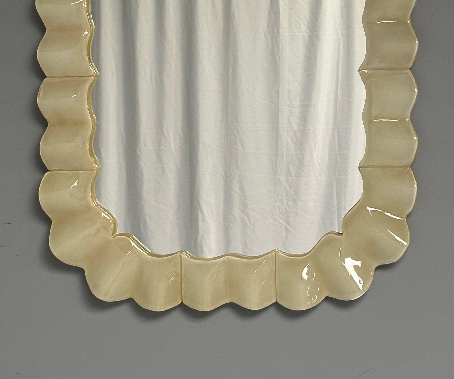 Contemporary, Ruffle Wall Mirrors, White Murano Glass, Brass, Italy, 2023 For Sale 9