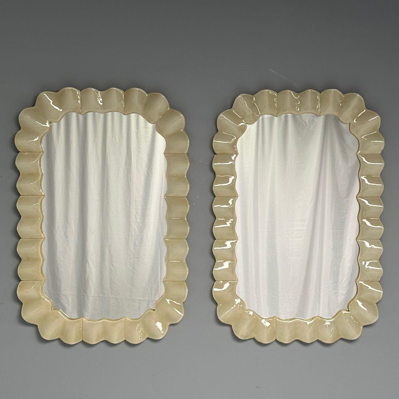 Modern Contemporary, Ruffle Wall Mirrors, White Murano Glass, Brass, Italy, 2023 For Sale