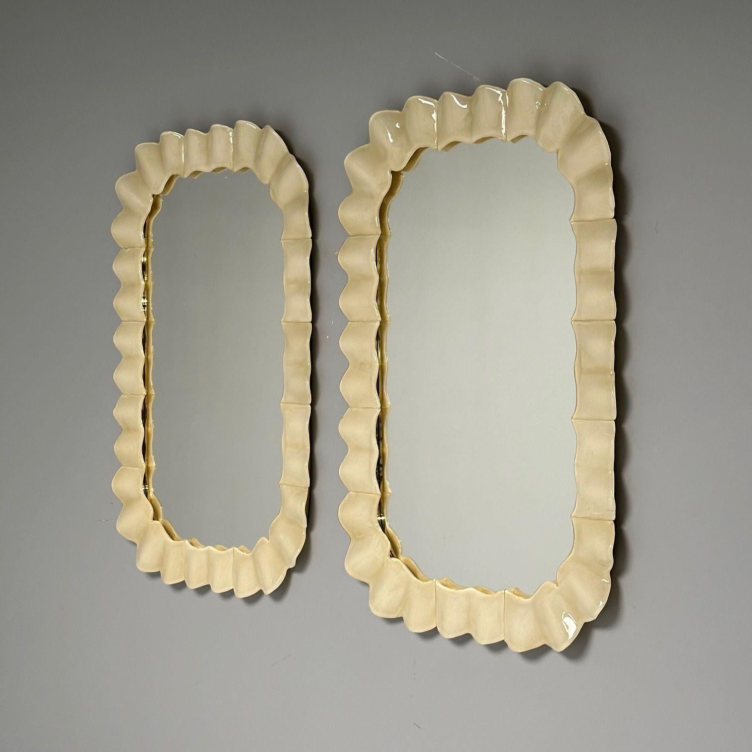 Italian Contemporary, Ruffle Wall Mirrors, White Murano Glass, Brass, Italy, 2023 For Sale