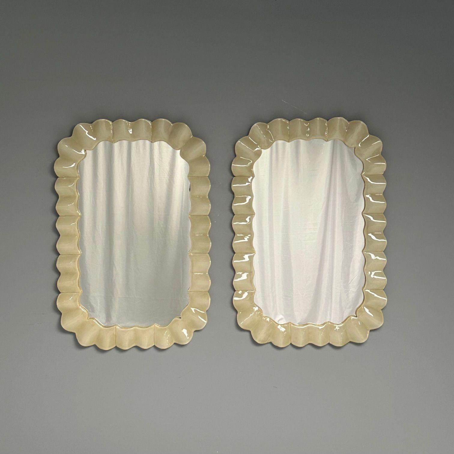 Contemporary, Ruffle Wall Mirrors, White Murano Glass, Brass, Italy, 2023 For Sale 2