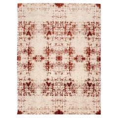 Contemporary Rug, Abstract Design on Beige and Red Soft Colors