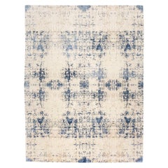 Contemporary Rug Abstract Design on Blue and White Colors