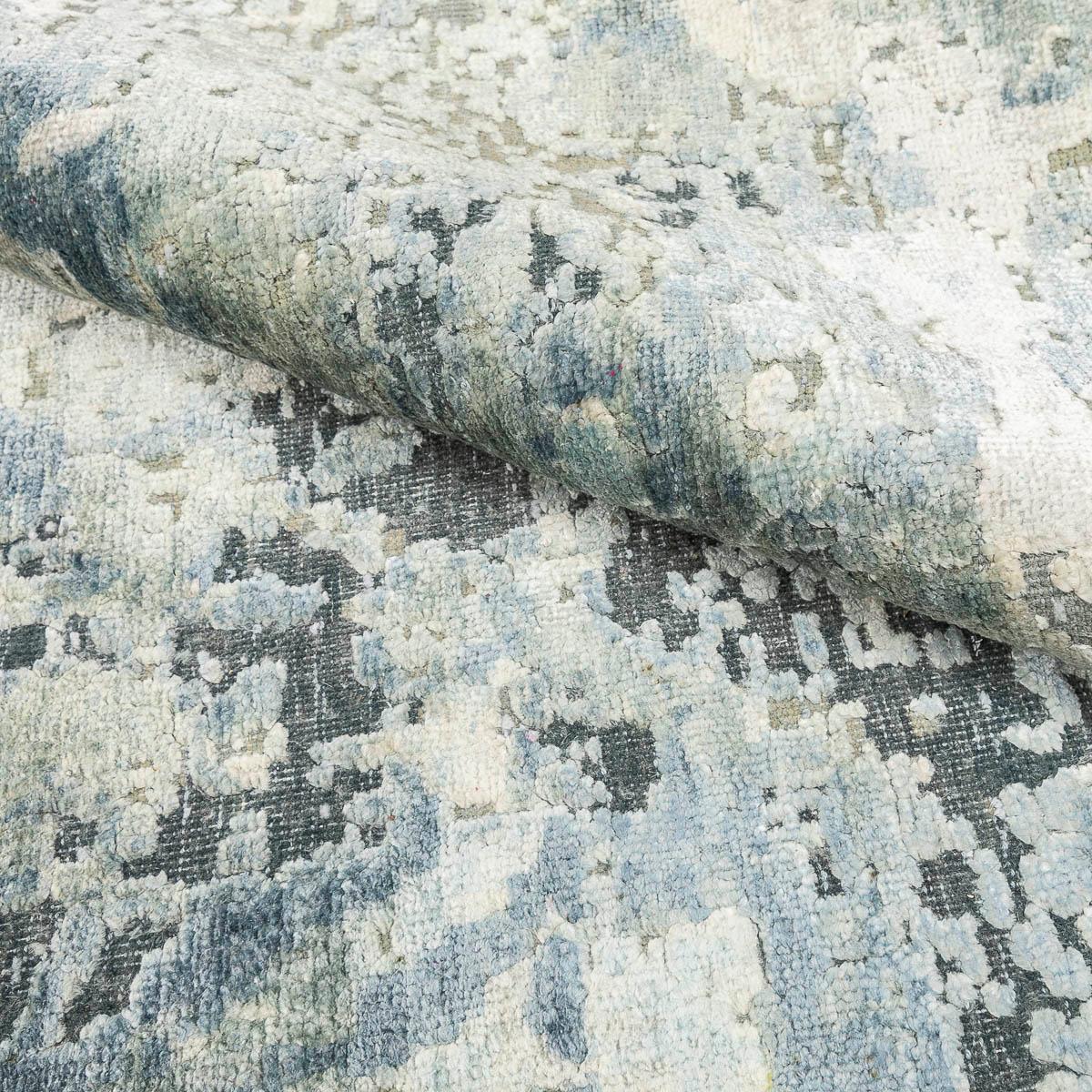 Wool Contemporary Rug, Abstract Design on Gray and Blue Colors