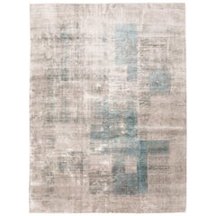 Contemporary Rug Abstract Design on Gray and Green Soft Colors