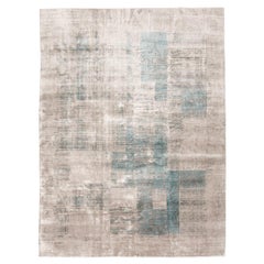 Contemporary Rug Abstract Design on Gray and Green Soft Colors