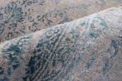 Contemporary Rug Aqua Blue, Handwoven in India with Silk Highlights