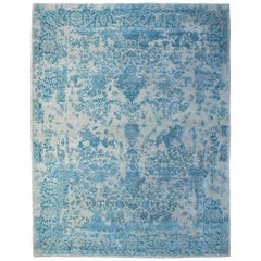 Contemporary Rug Aqua Blue, Handwoven in India with Silk Highlights