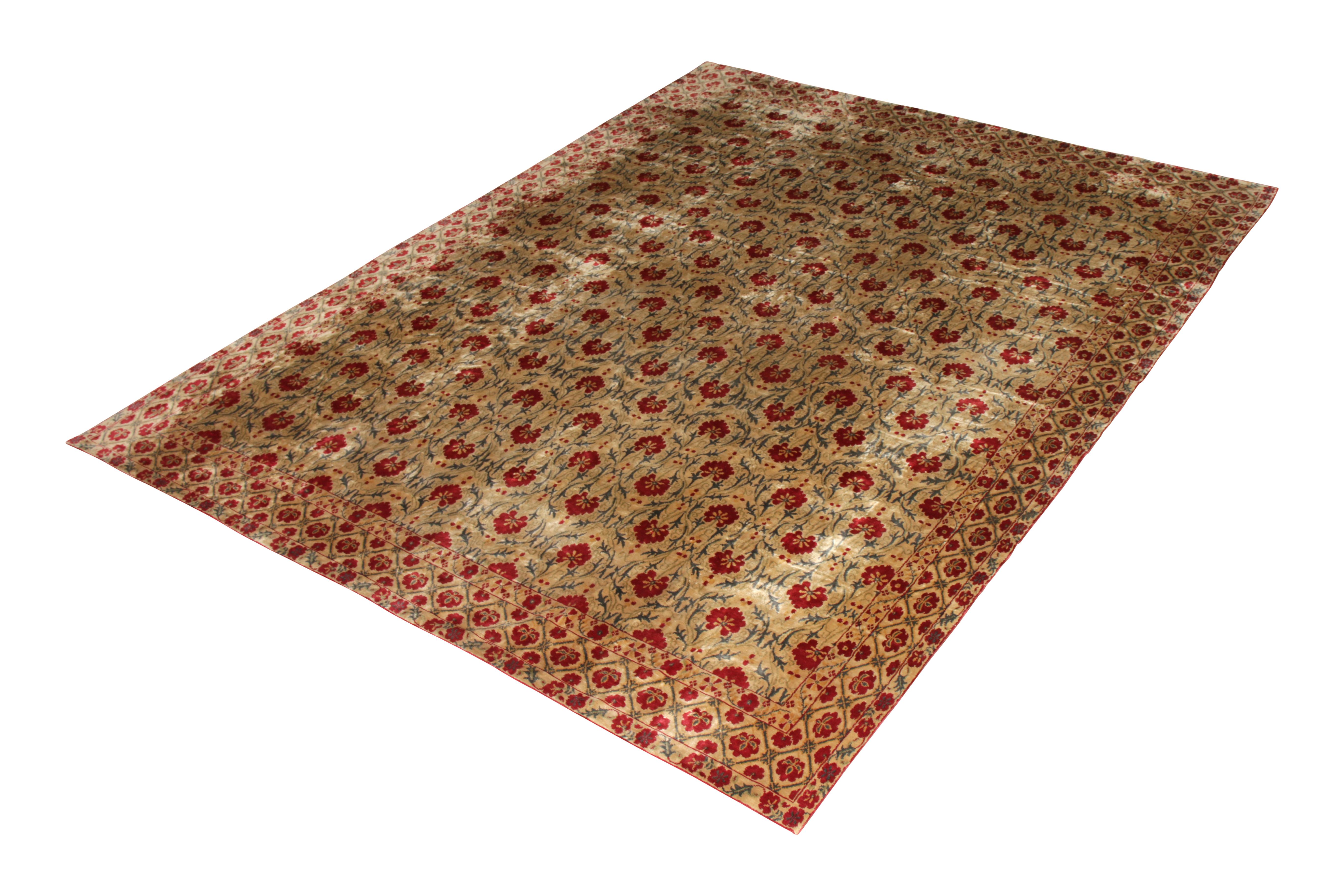 Recently introduced, this new Samarkand style floral rug by Rug & Kilim is hand knotted with a lustrous silk. The rug’s detailed patterns produce an air of happiness in a room with a colorful pattern in red-and-yellow flowers with green leaves and