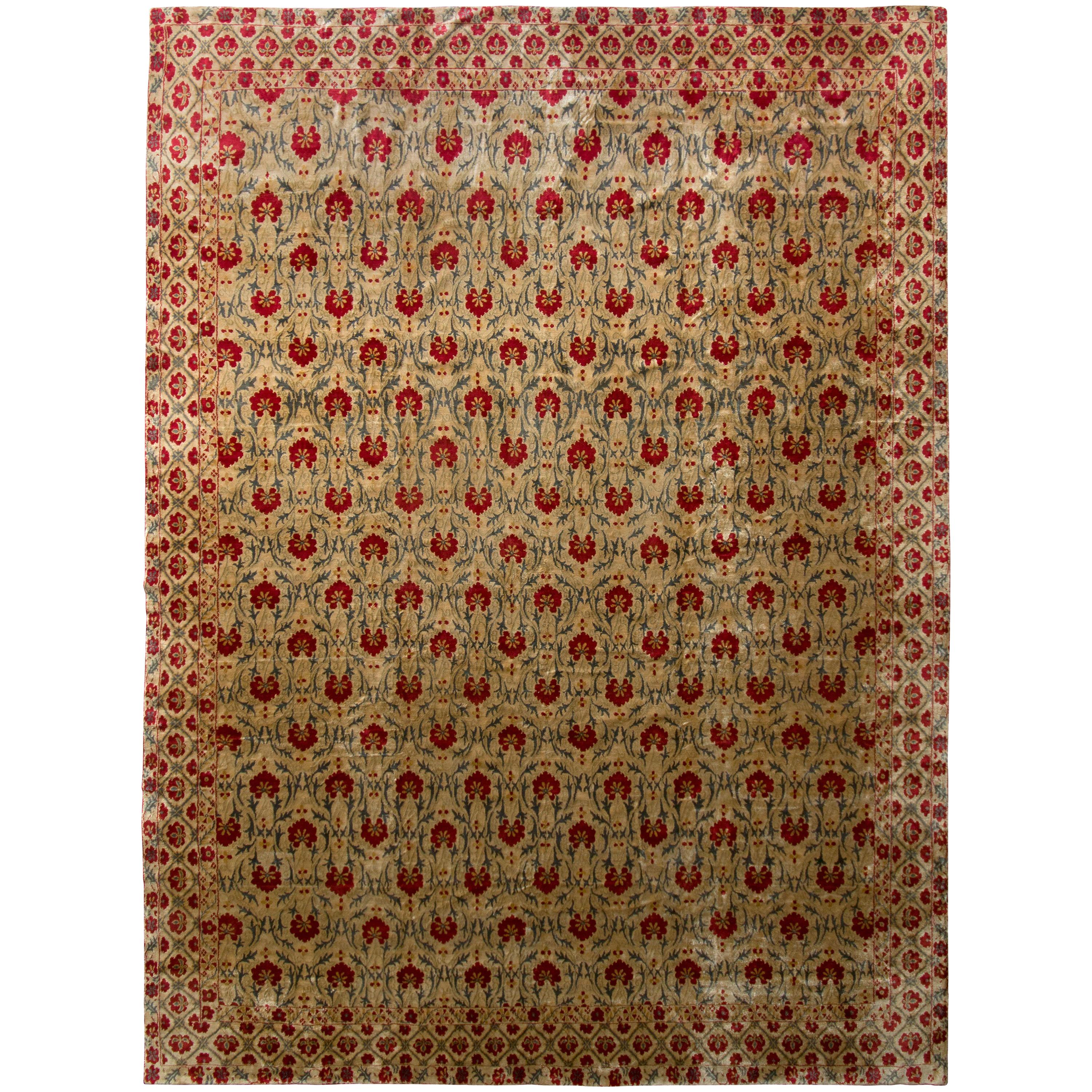 Rug & Kilim Tappeto contemporaneo Beige Greene & Greene in stile Samarcanda con motivi floreali in vendita