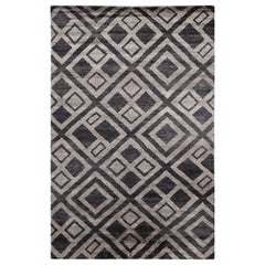 Contemporary Rug Gray Charcoal Modern Design Djoharian Botanical Bamboo Slk