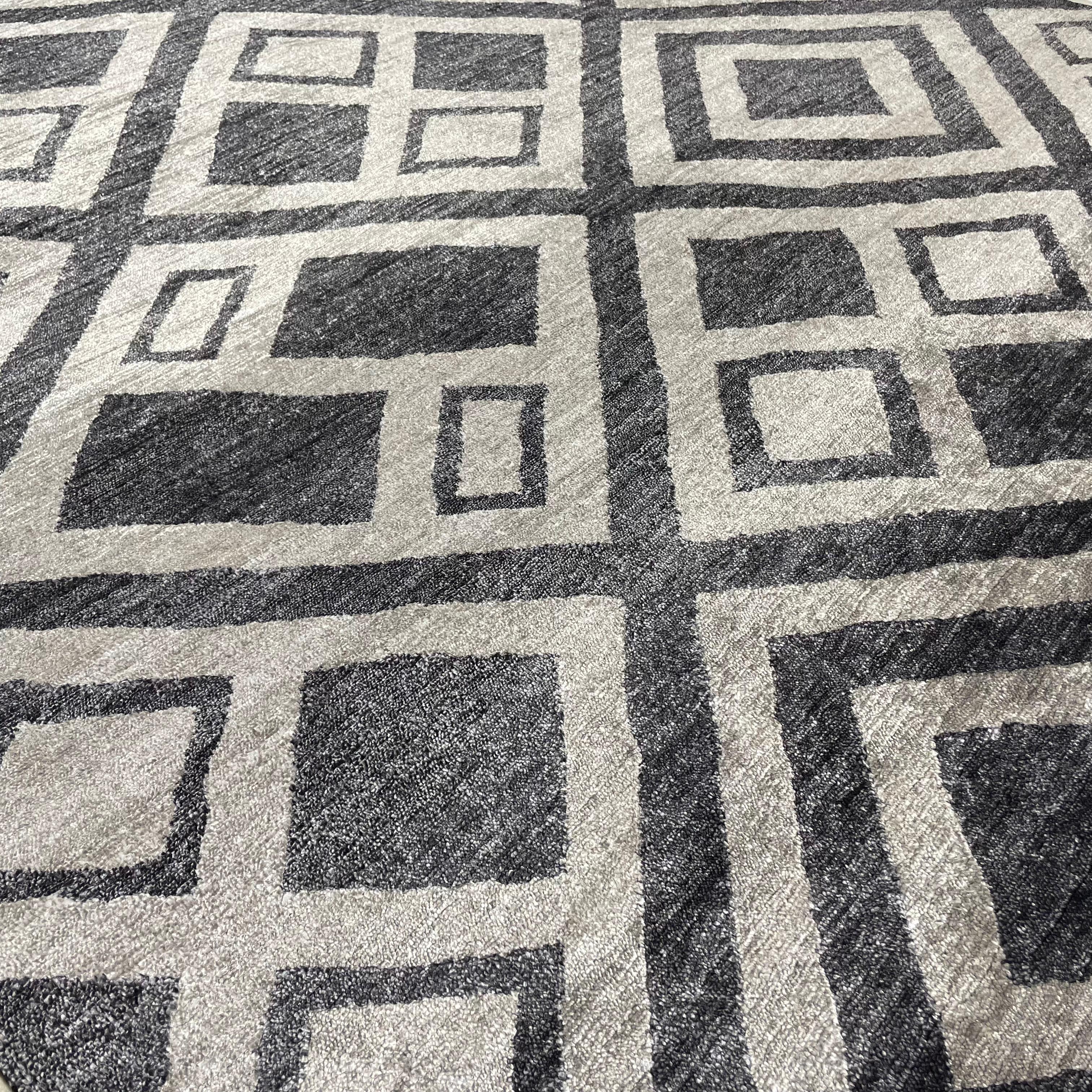 Contemporary Rug Gray Charcoal Modern Design Djoharian Botanical Bamboo Slk In New Condition For Sale In Lohr, Bavaria, DE