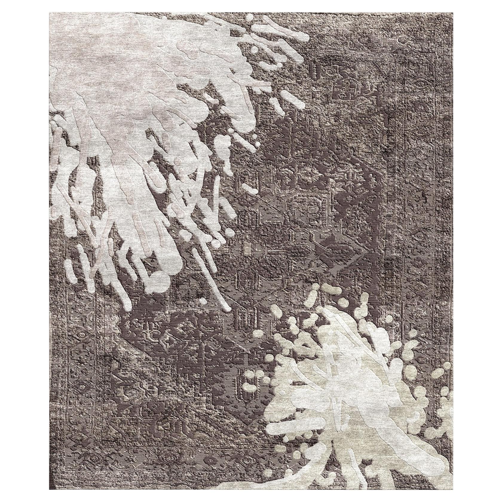 Contemporary Rug Heriz Splashed Hand Knotted Modern Design Wool and Silk For Sale