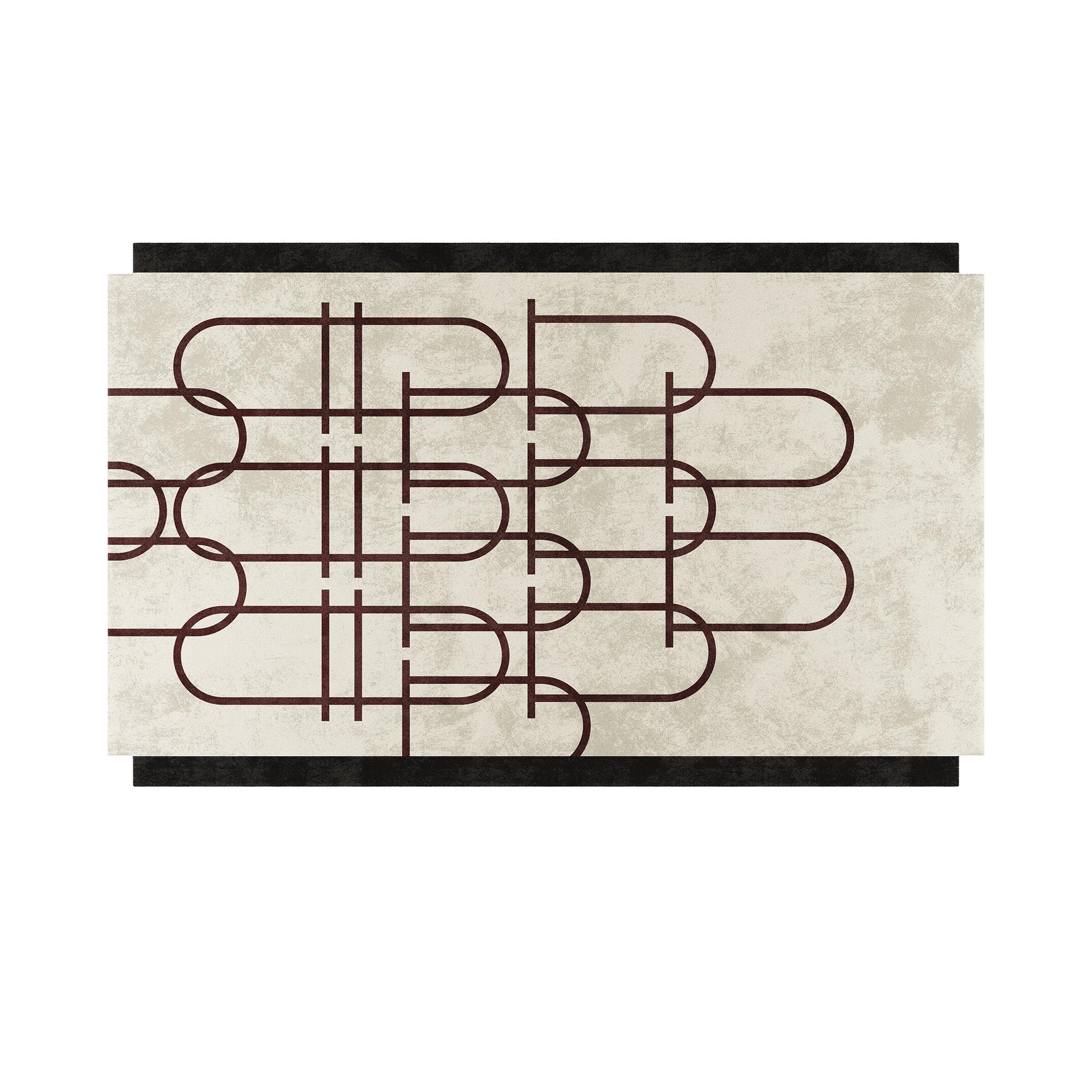 Anpassbarer Teppich mit abstrakten GeomtrIc-Mustern, beige und schwarzen Details (Handgefertigt) im Angebot