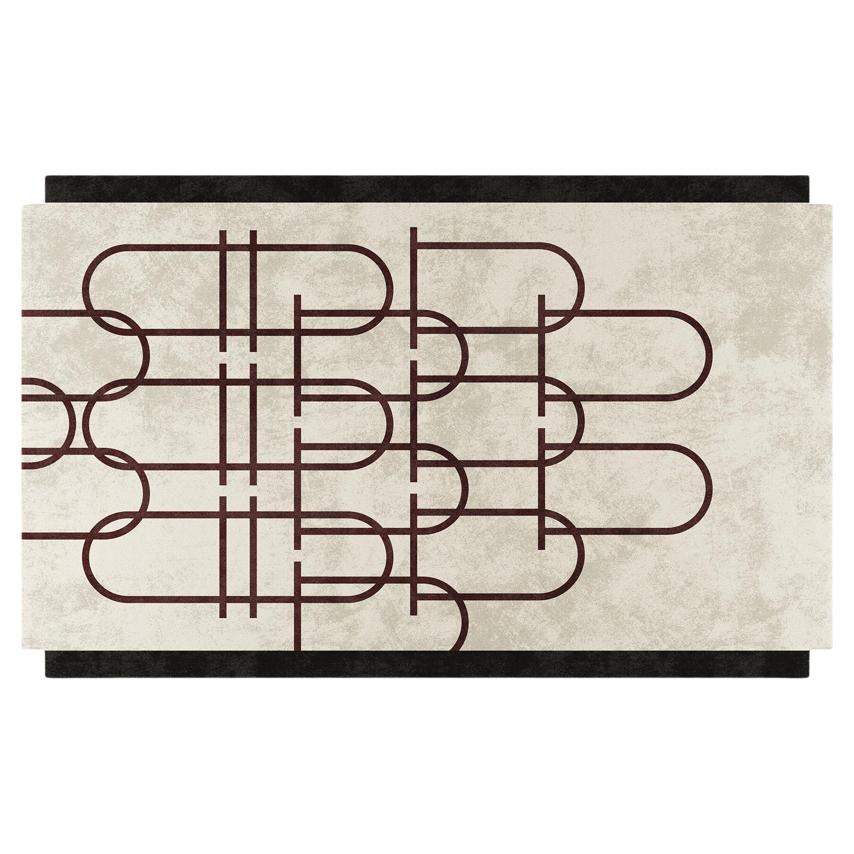 Anpassbarer Teppich mit abstrakten GeomtrIc-Mustern, beige und schwarzen Details im Angebot
