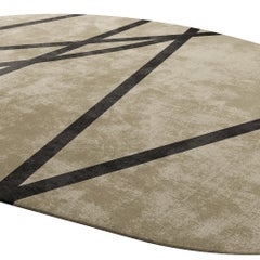 Modern Organic Shape Round Customizable Rug in Neutral Color &Black Detail