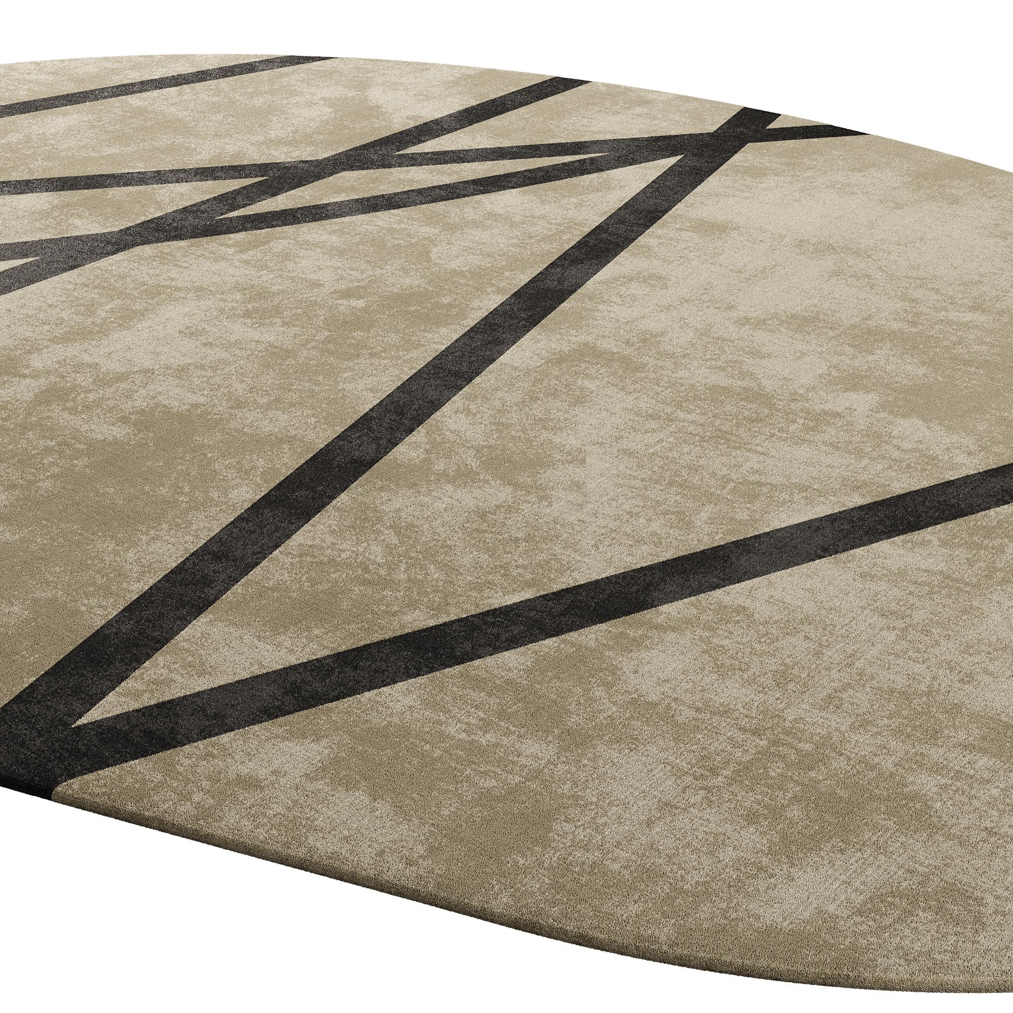 Brutalist Modern Organic Shape Round Customizable Rug in Neutral Color &Black Detail For Sale