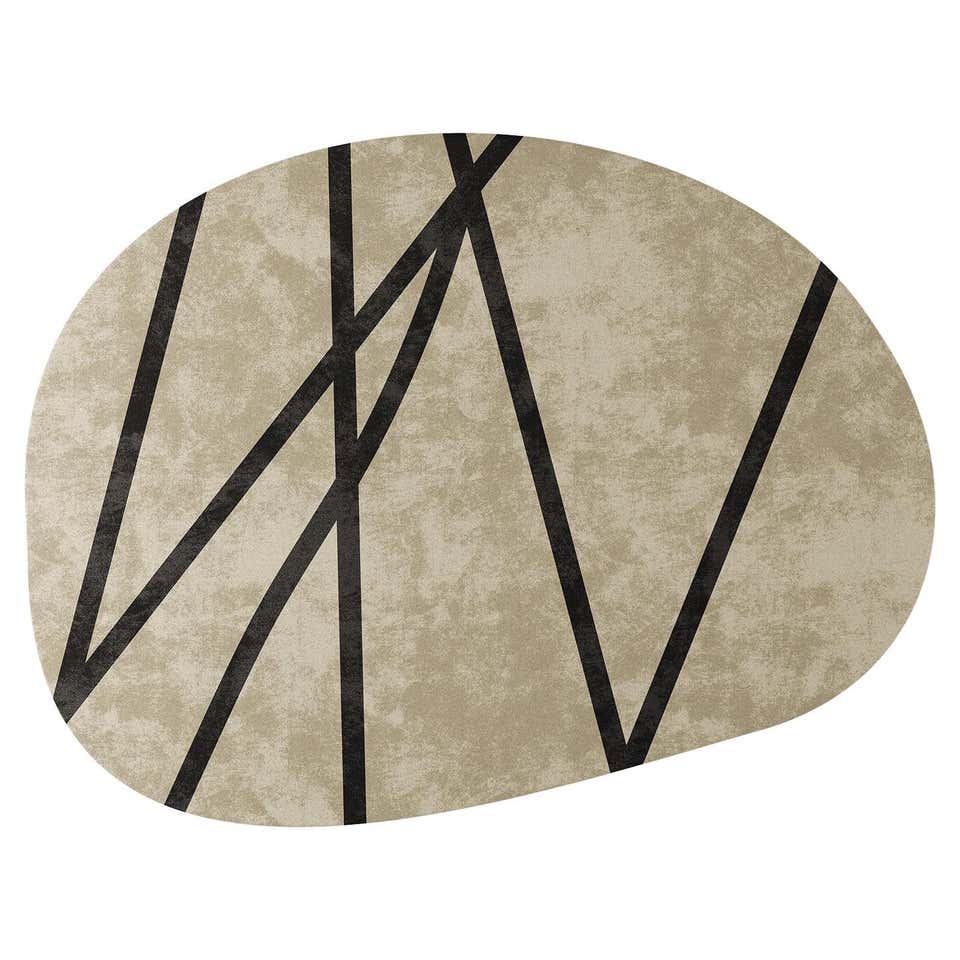 Modern Essential Neutral Color Rug w/ Organic Shape and Hand-Tufted ...