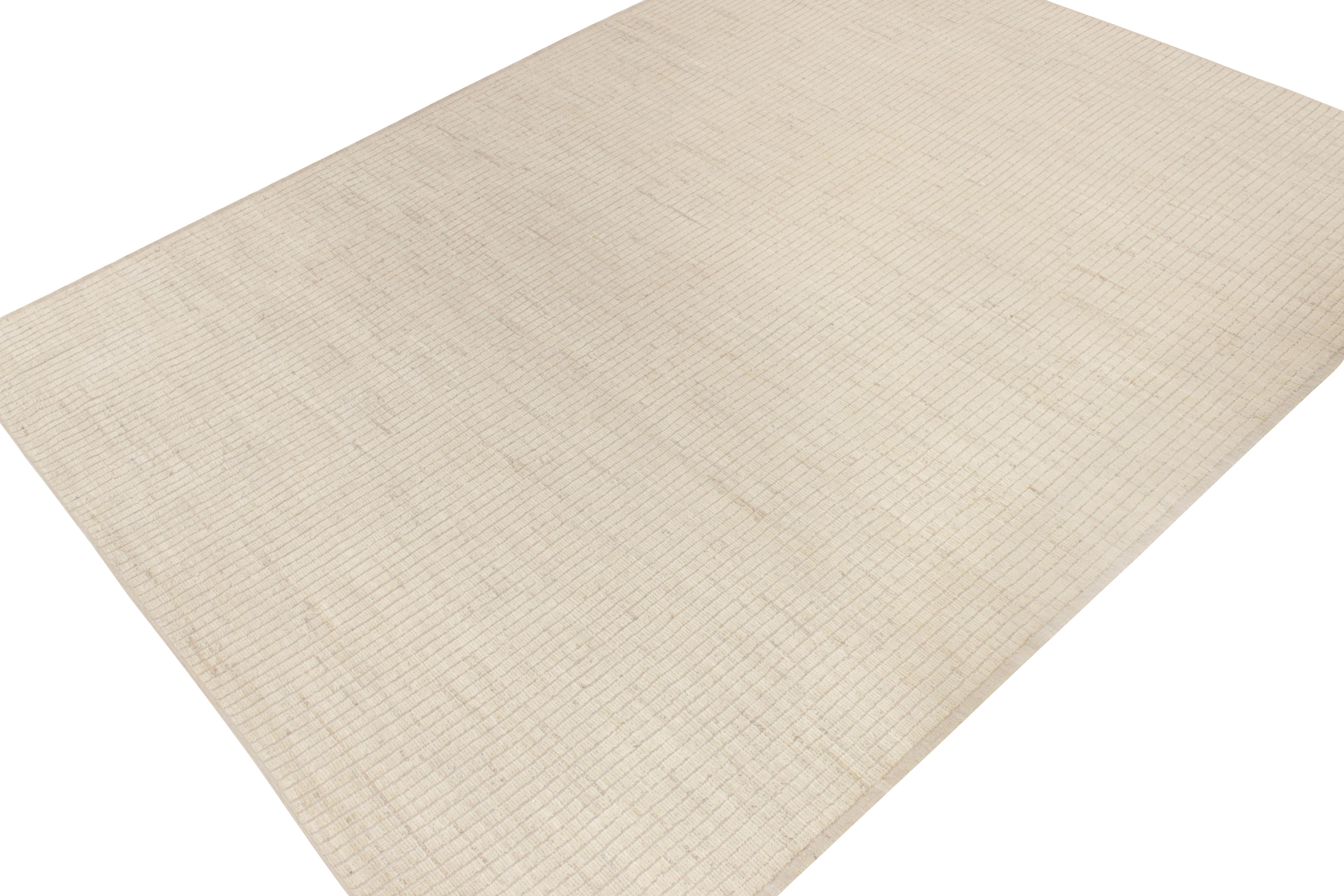 Afghan Rug & Kilim's Contemporary Rug in off White, Beige High-Low Geometric Pattern For Sale