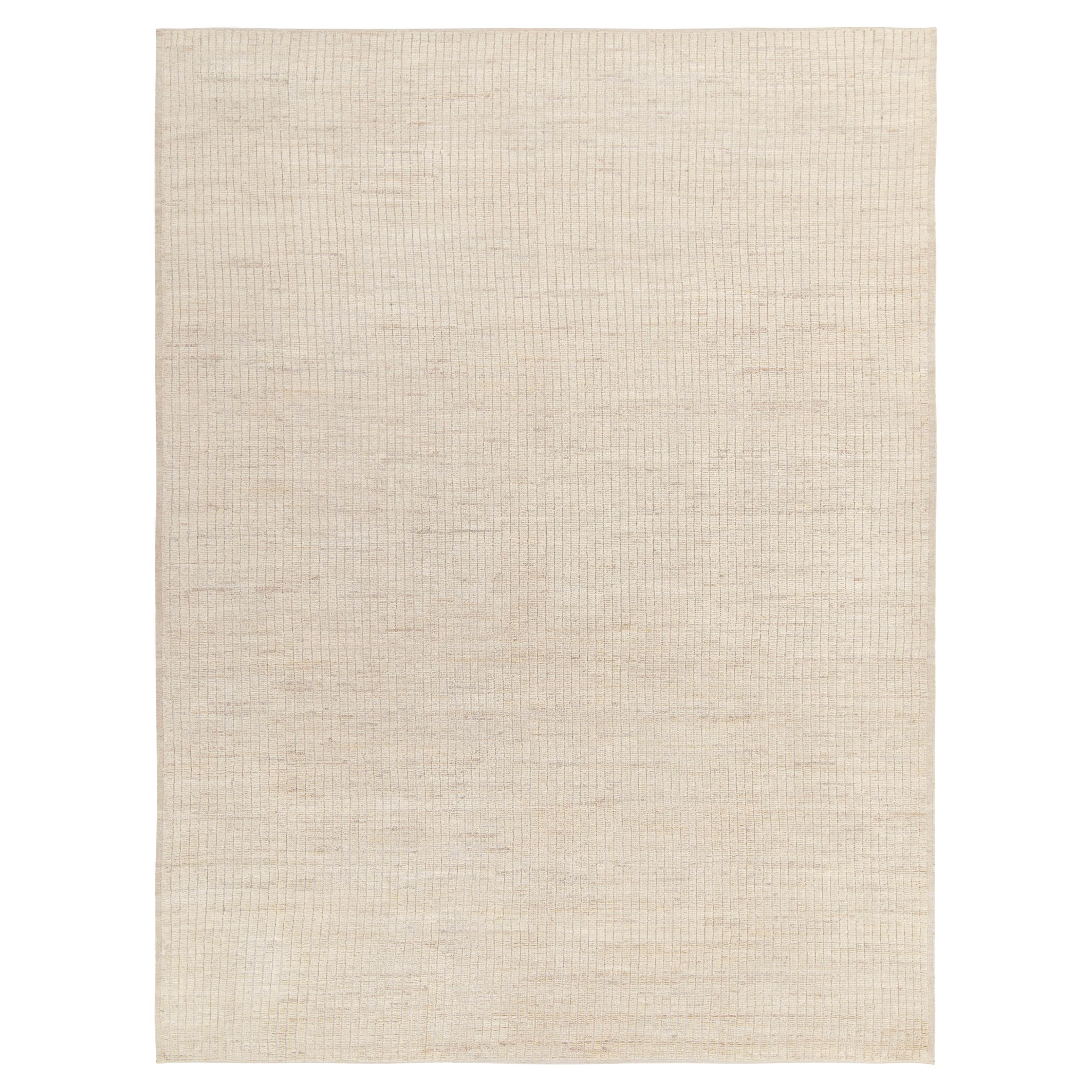 Hand-Knotted Rug & Kilim's Contemporary Rug in off White, Beige High-Low Geometric Pattern For Sale