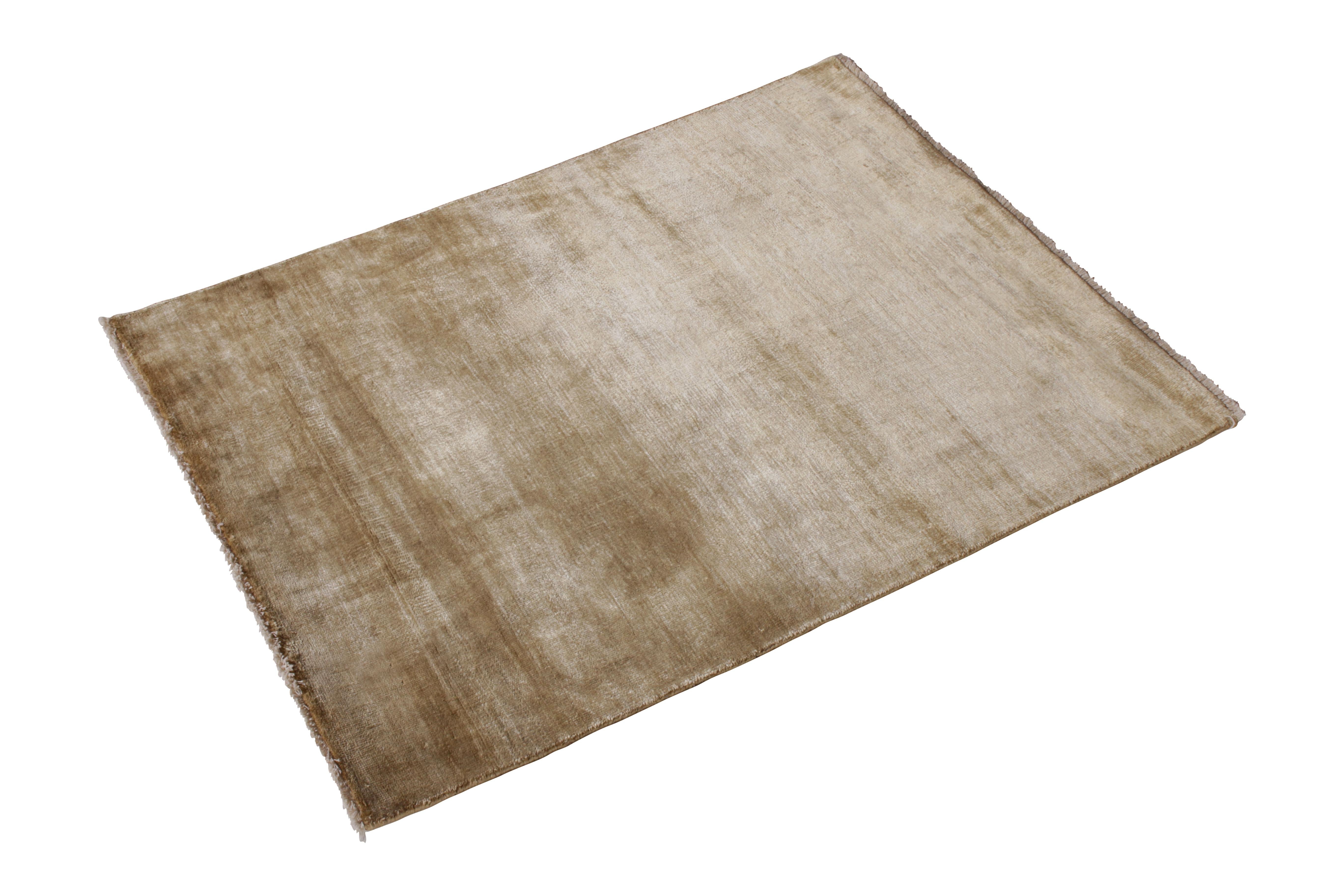 Contemporary Rug in Solid Beige Brown Open Field by Rug & Kilim 
Description: From Rug & Kilim’s Texture of Color Collection, this 2’8x3’3 contemporary rug is hand-knotted with a blend of all-natural and sari silk in this innovation of plain rug
