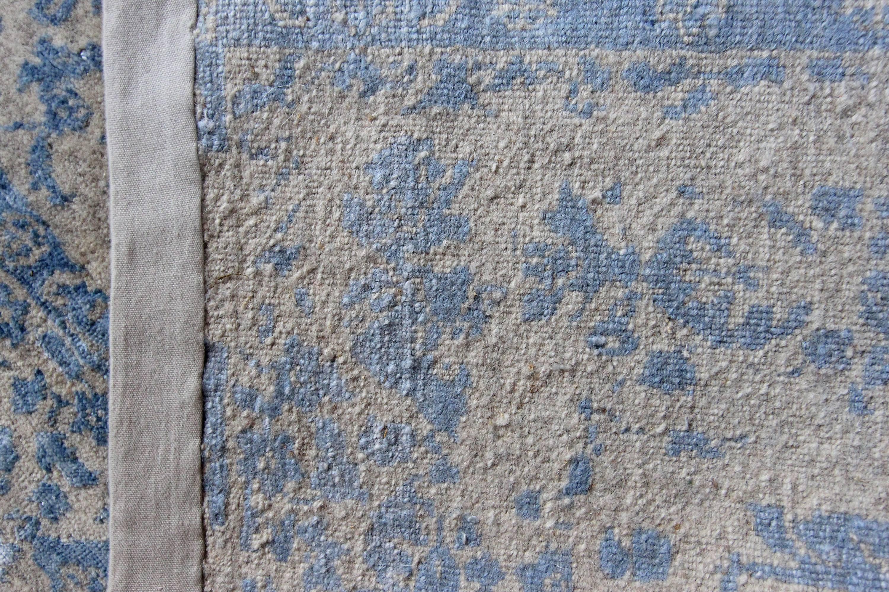 Contemporary Rug Sky Blue, Handwoven in India with Silk Highlights For Sale 1