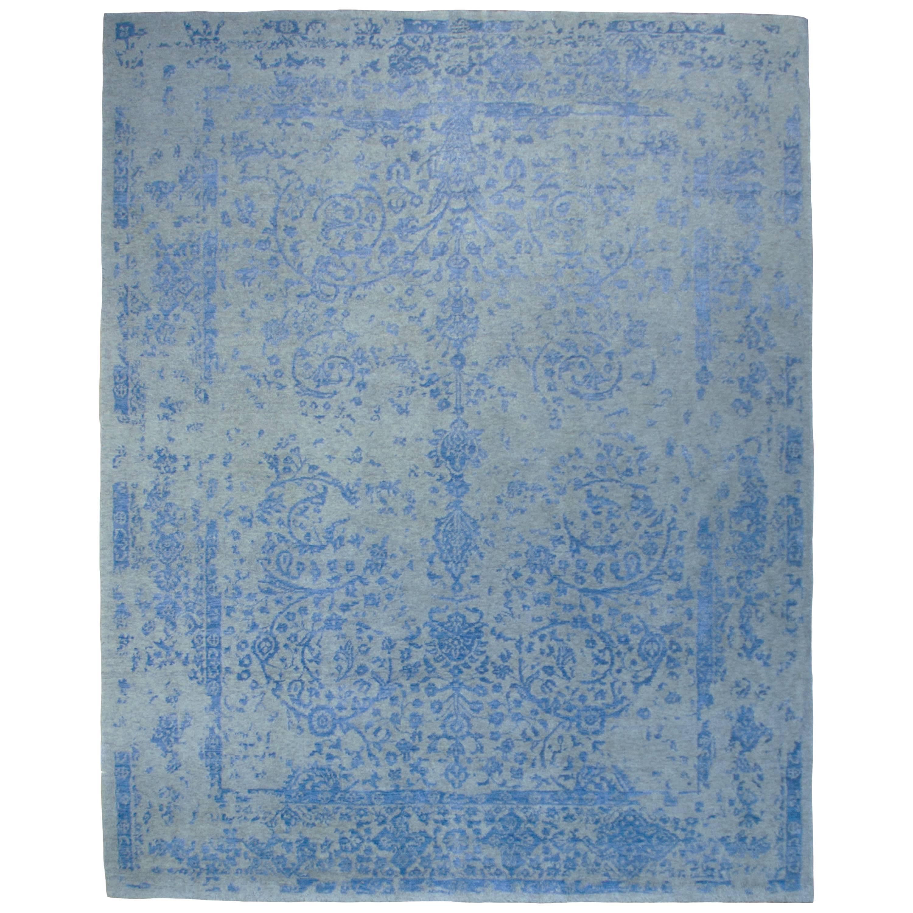 Contemporary Rug Sky Blue, Handwoven in India with Silk Highlights For Sale