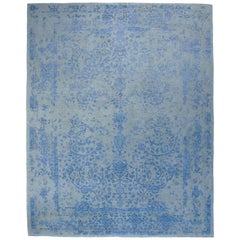 Contemporary Rug Sky Blue, Handwoven in India with Silk Highlights