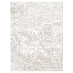 Contemporary Rug White Beige Grey Wool Blend-Silk, Silver Chants, Medium