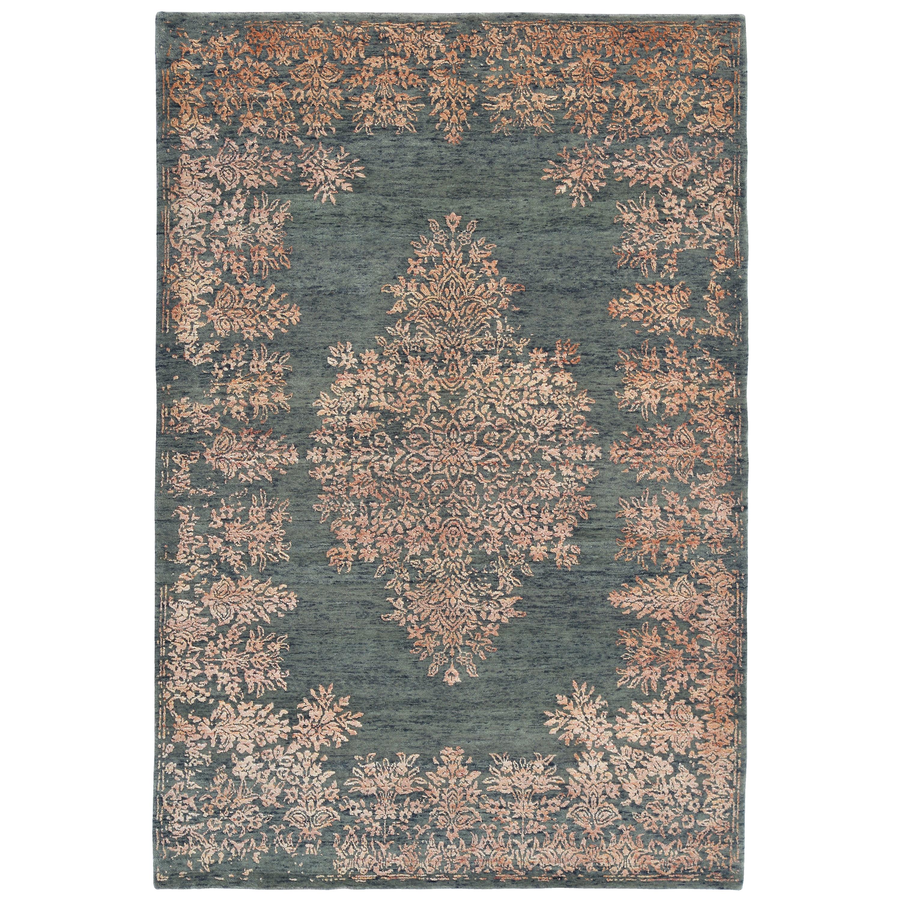 Contemporary Rug with Orange and Green Floral Medallion Pattern by Rug & Kilim