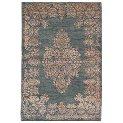 Contemporary Rug with Orange and Green Floral Medallion Pattern by Rug & Kilim