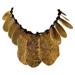 Contemporary Runway Yves Saint Laurent Gold Fingerprint Statement Necklace 