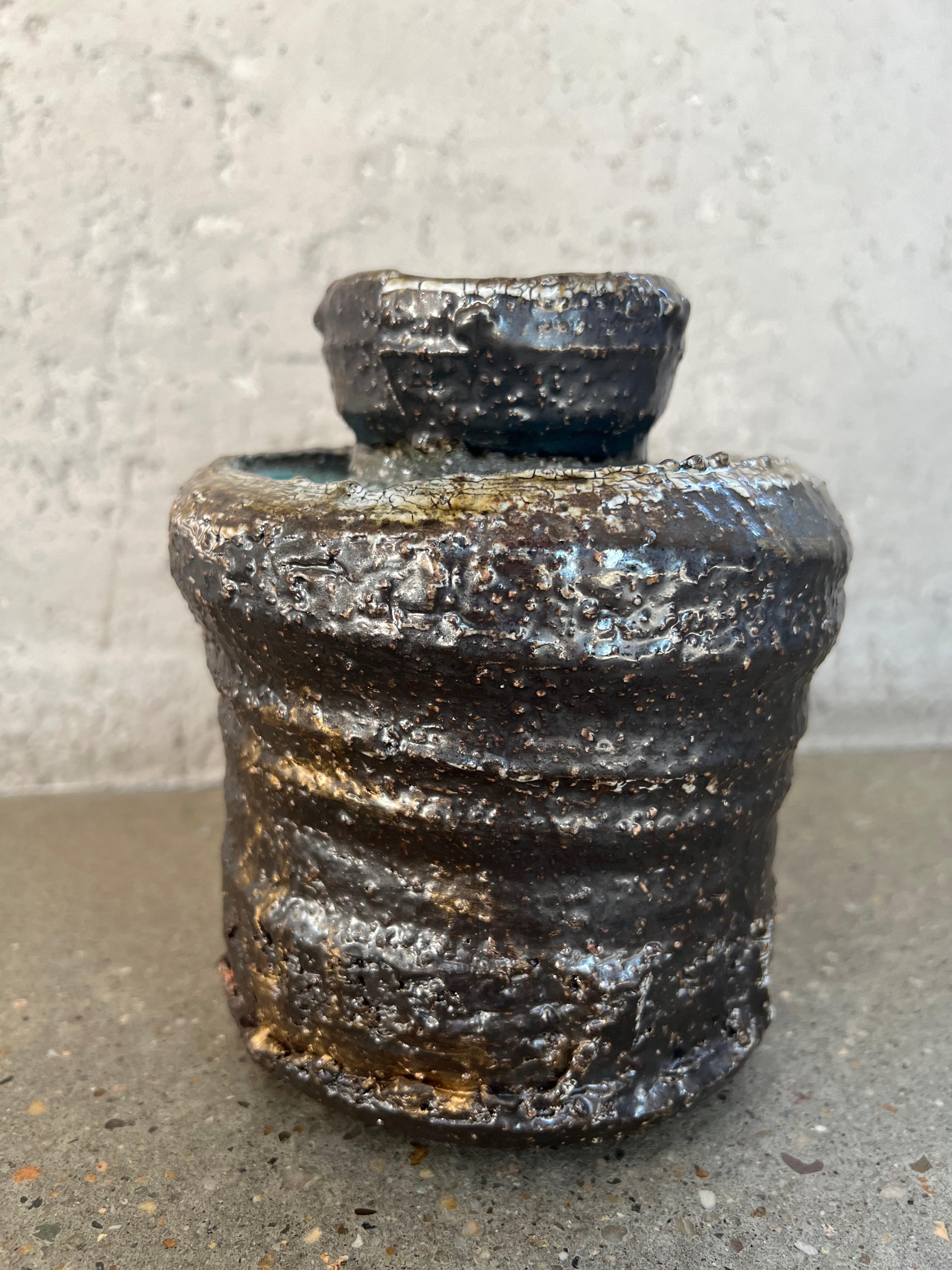Contemporary Rustic Clay and Acrylic Metallic Vessel by Jay Stroman In Excellent Condition For Sale In Chicago, IL