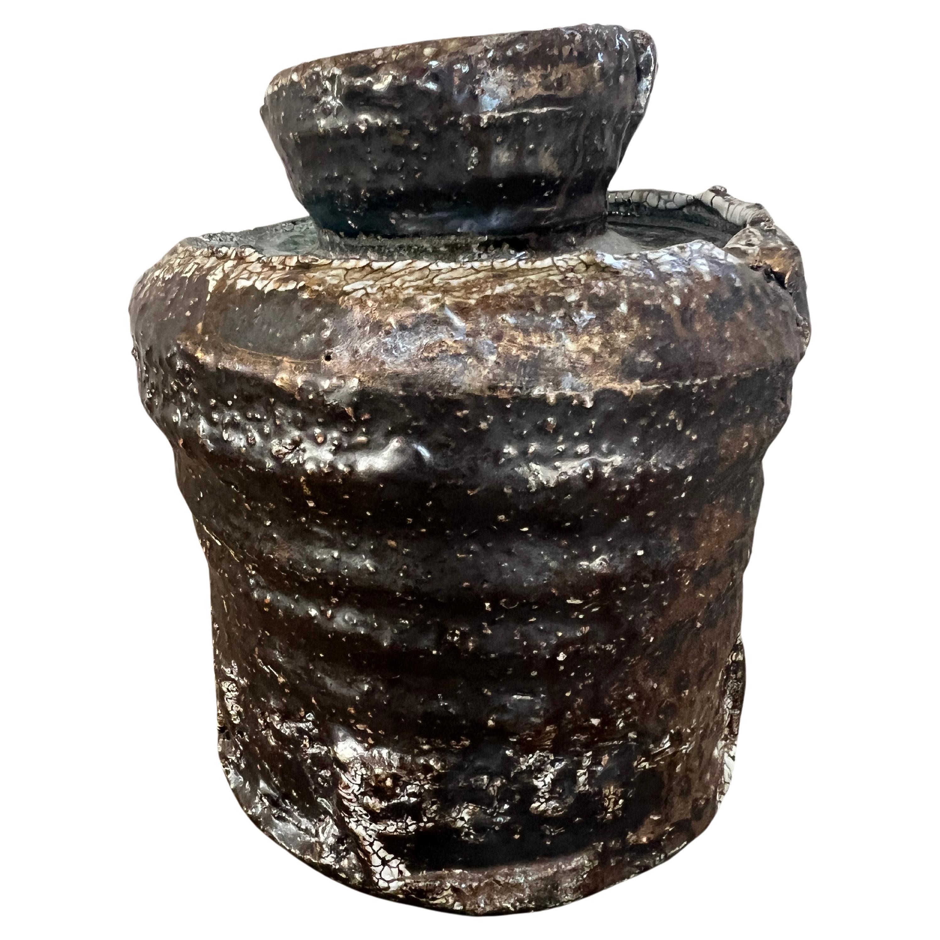 Contemporary Rustic Clay and Acrylic Metallic Vessel by Jay Stroman For Sale