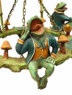 Contemporary Rustic Light Fixture with Frogs and Lily Pads
