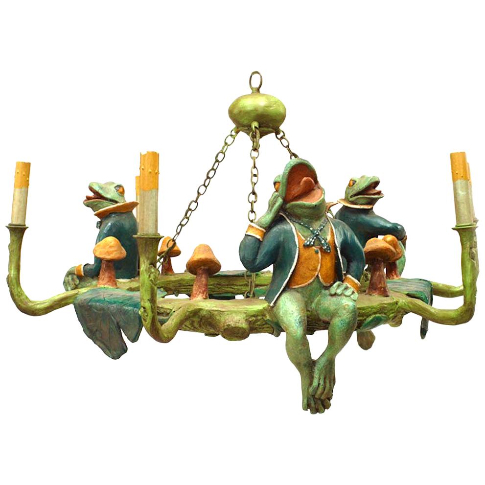 Contemporary Rustic Light Fixture with Frogs and Lily Pads