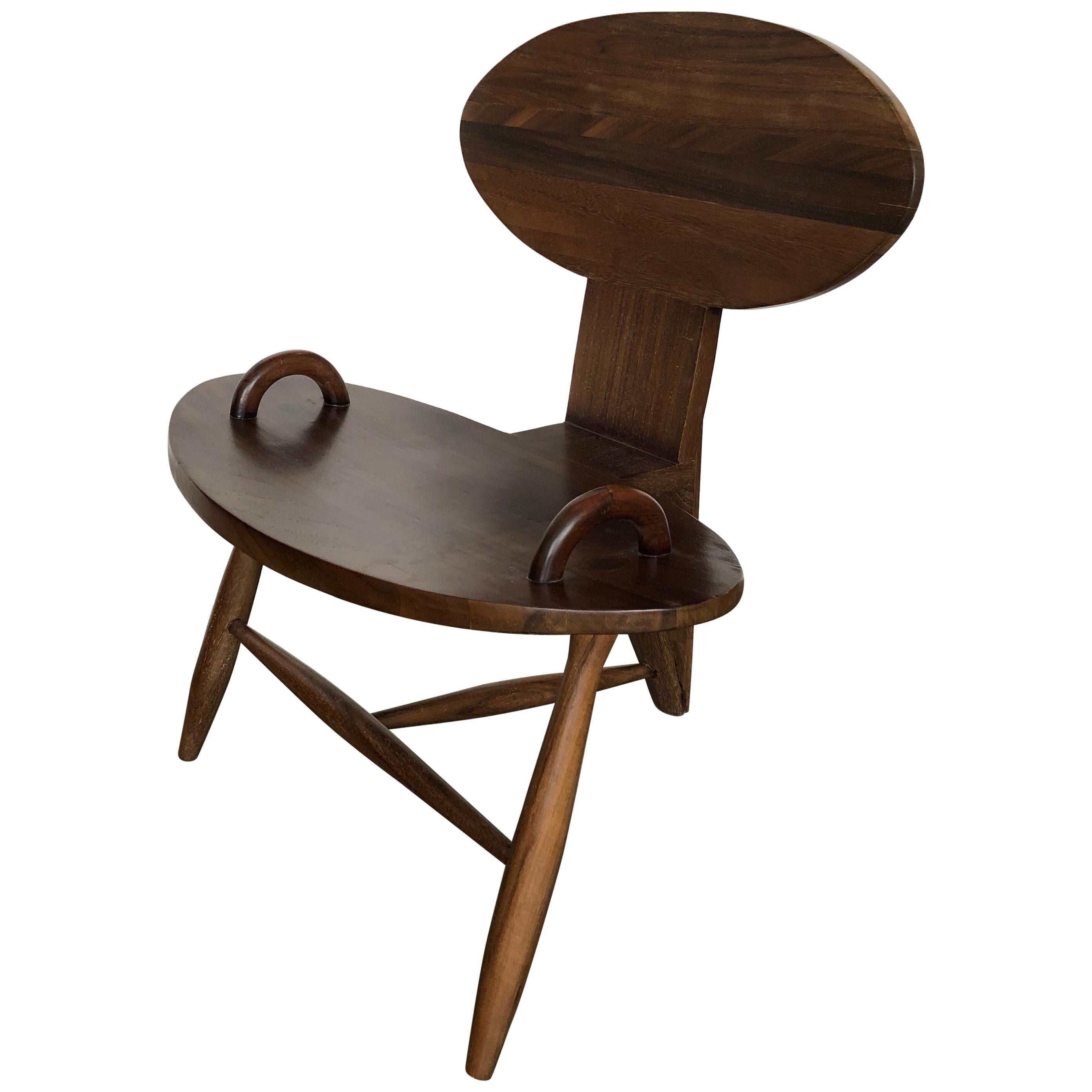Contemporary Rustic Mexican Tripod Chair in Parota Wood For Sale