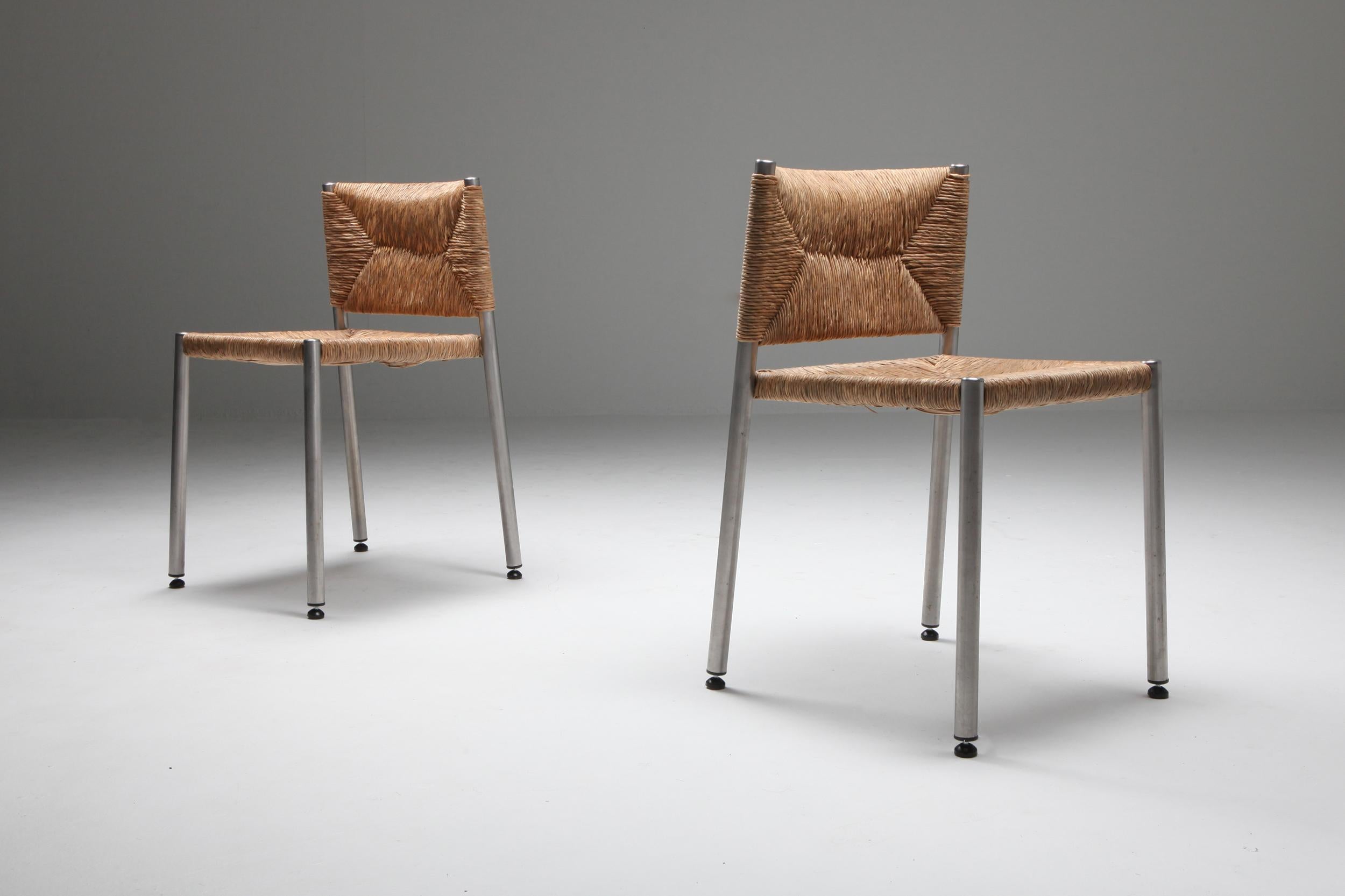 Post-Modern Contemporary Rustic Modern Chairs in Seagrass and Aluminum