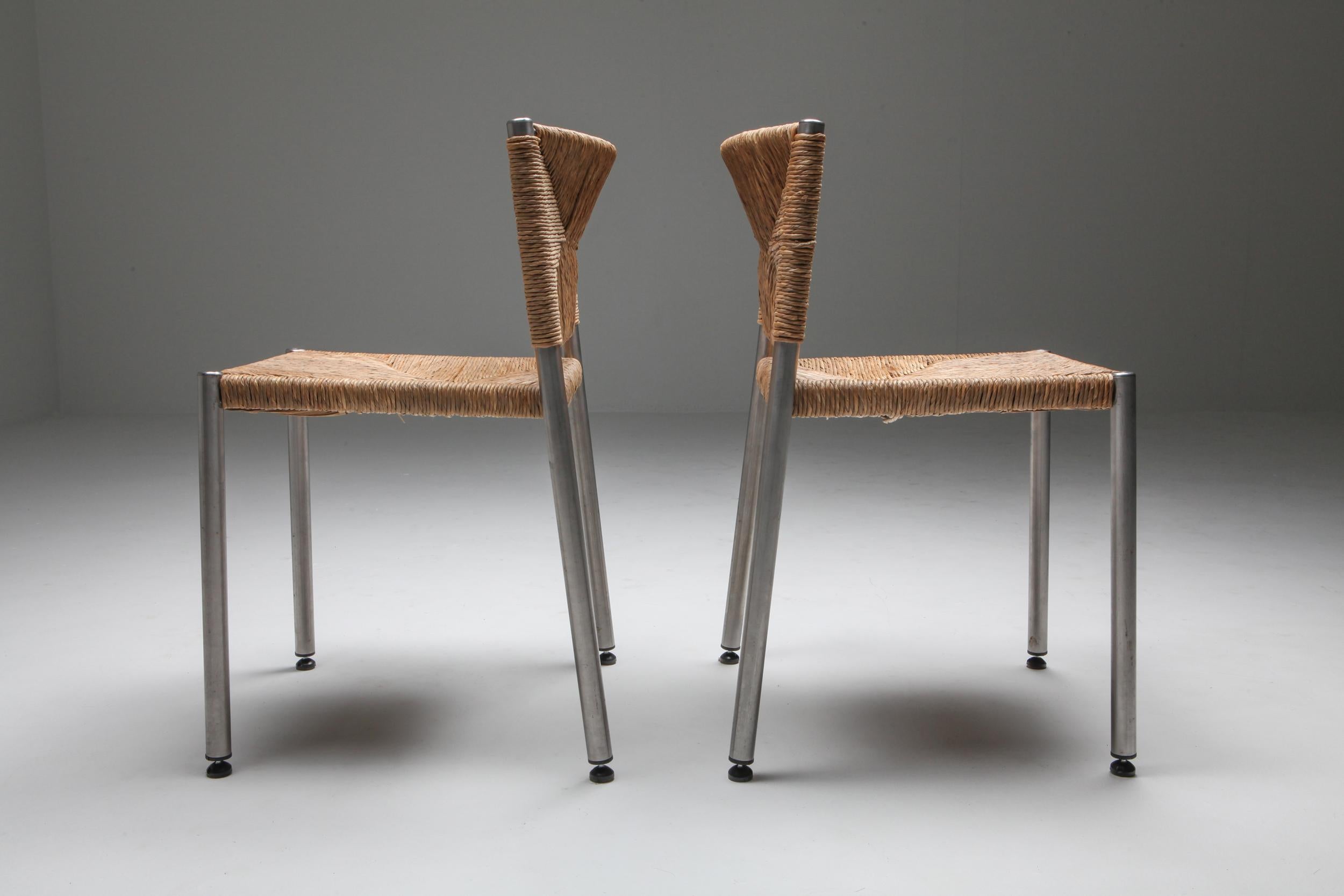 Contemporary Rustic Modern Chairs in Seagrass and Aluminum In Excellent Condition In Antwerp, BE