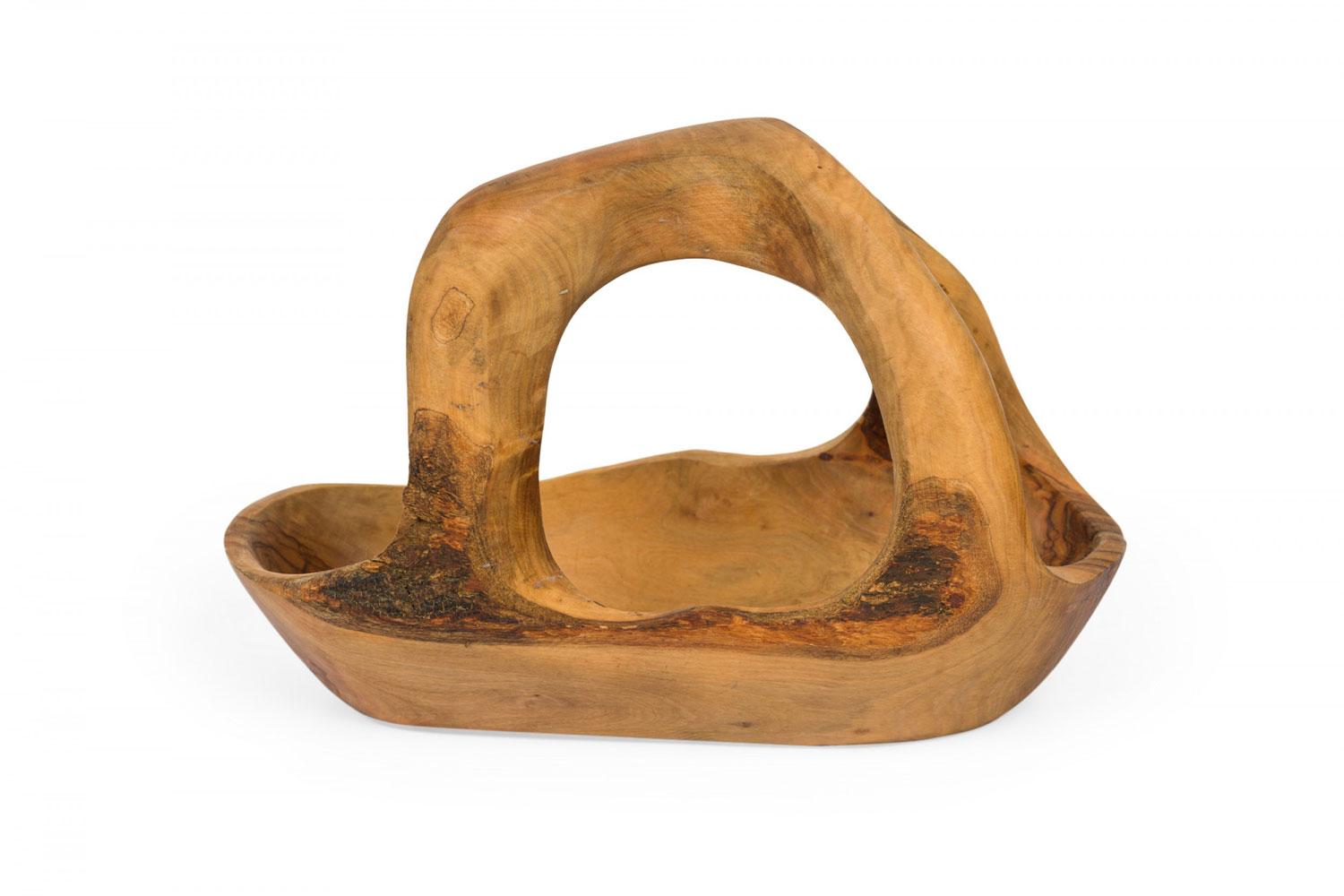 Zeitgenössisch Rustikal Modern Organisch Form Olivenholz Korb (amerikanisch) im Angebot