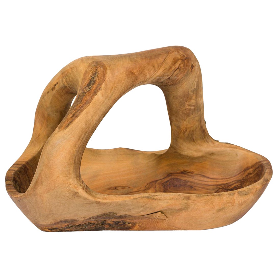 Contemporary Rustic Modern Organic Form Olive Wood Basket