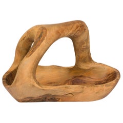 Contemporary Rustic Modern Organic Form Olive Wood Basket